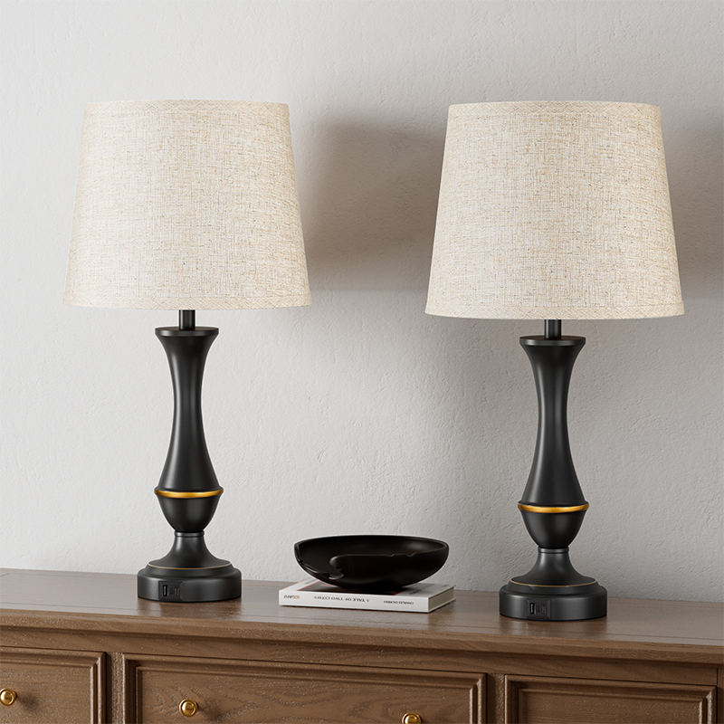 22'' Black Metal Table Lamp Set with 3-Way Touch control and USB A&C (Set of 2)